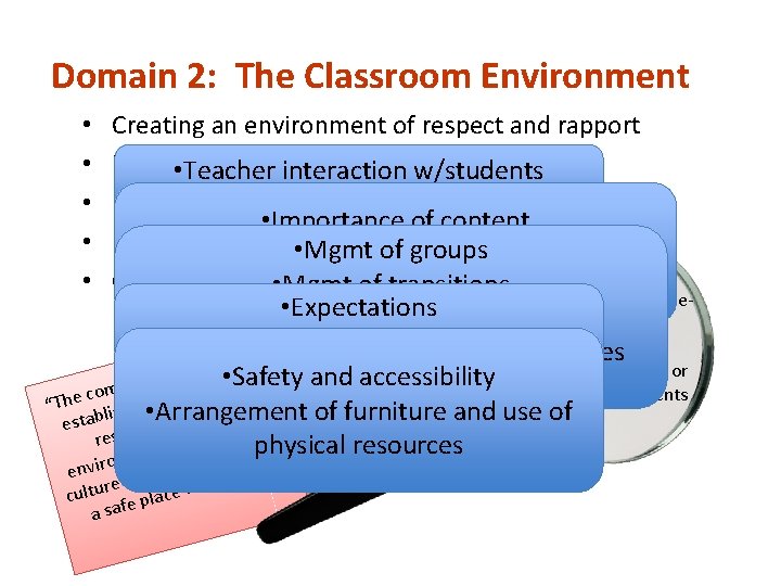 Domain 2: The Classroom Environment Creating an environment of respect and rapport Establishing a Domain 2: The Classroom Environment Creating an environment of respect and rapport Establishing a