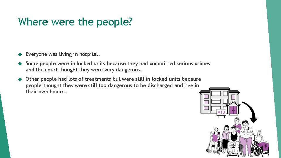 Where were the people? Everyone was living in hospital. Some people were in locked