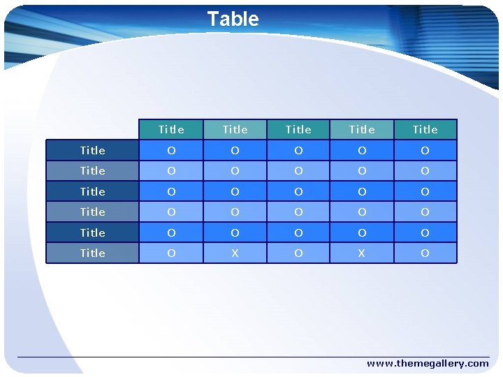 Table Title Title O O O O O Title O O O Title O