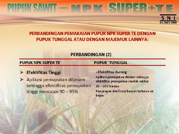 S N I 02 -2803 -2000 PERBANDINGAN PEMAKAIAN PUPUK NPK SUPER TE DENGAN PUPUK