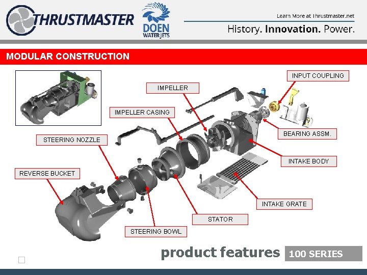 MODULAR CONSTRUCTION INPUT COUPLING IMPELLER CASING BEARING ASSM. STEERING NOZZLE INTAKE BODY REVERSE BUCKET