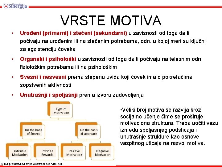 VRSTE MOTIVA • Urođeni (primarni) i stečeni (sekundarni) u zavisnosti od toga da li