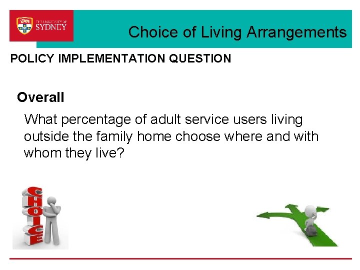 Choice of Living Arrangements POLICY IMPLEMENTATION QUESTION Overall What percentage of adult service users