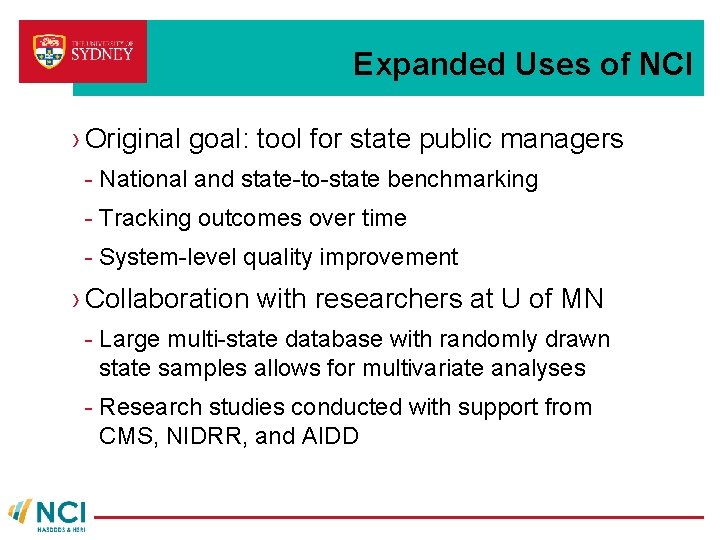 Expanded Uses of NCI › Original goal: tool for state public managers - National