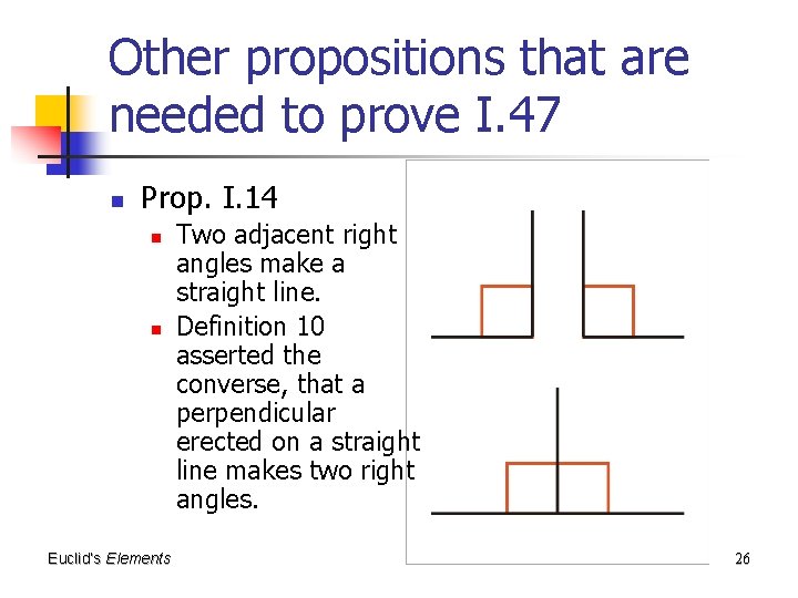 Other propositions that are needed to prove I. 47 n Prop. I. 14 n