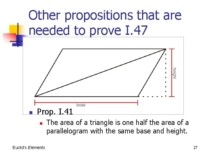 Other propositions that are needed to prove I. 47 n Prop. I. 41 n