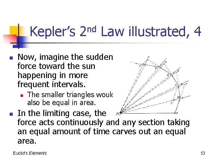 Kepler’s 2 nd Law illustrated, 4 n Now, imagine the sudden force toward the