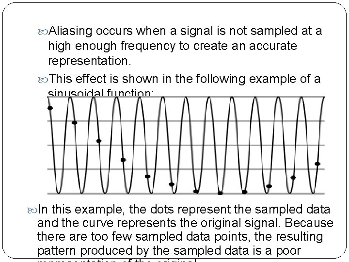  Aliasing occurs when a signal is not sampled at a high enough frequency