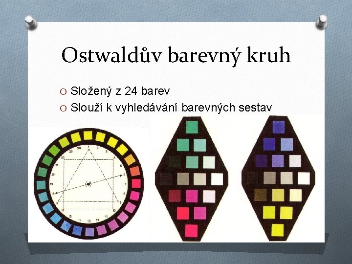 Ostwaldův barevný kruh O Složený z 24 barev O Slouží k vyhledávání barevných sestav