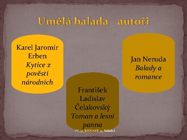 Umělá balada - autoři Karel Jaromír Erben Kytice z pověstí národních Jan Neruda Balady