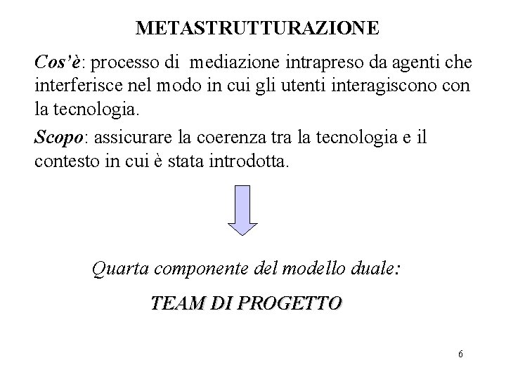 METASTRUTTURAZIONE Cos’è: processo di mediazione intrapreso da agenti che interferisce nel modo in cui