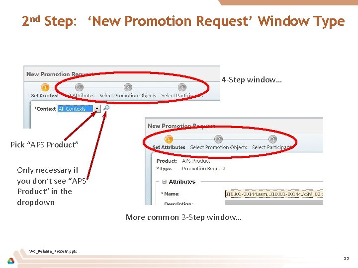 2 nd Step: ‘New Promotion Request’ Window Type 4 -Step window… Pick “APS Product”