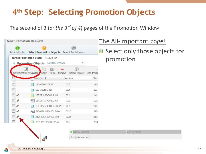 4 th Step: Selecting Promotion Objects The second of 3 (or the 3 rd