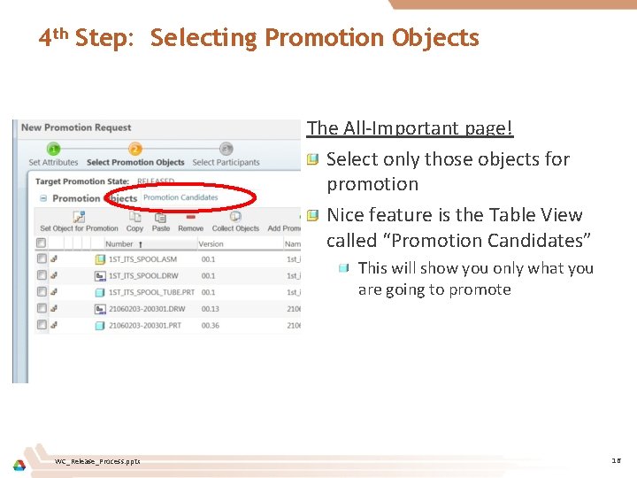 4 th Step: Selecting Promotion Objects The All-Important page! Select only those objects for