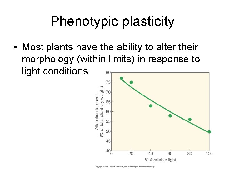 Phenotypic plasticity • Most plants have the ability to alter their morphology (within limits)