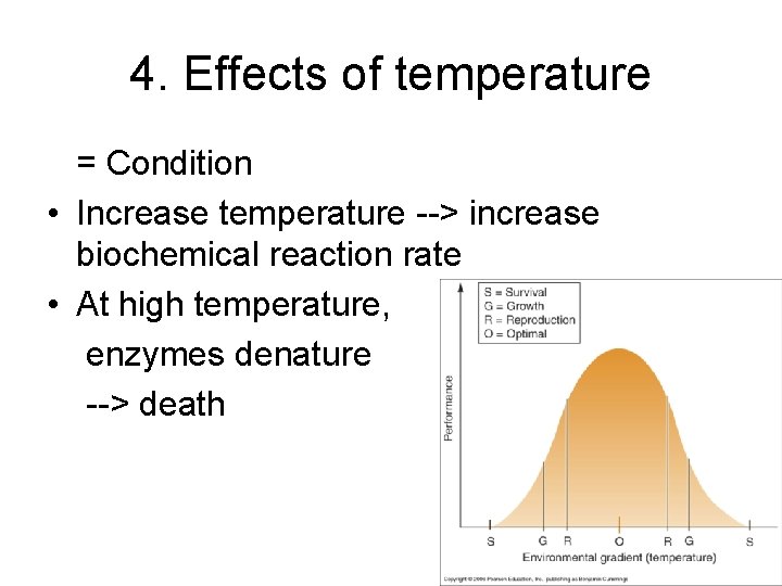 4. Effects of temperature = Condition • Increase temperature --> increase biochemical reaction rate