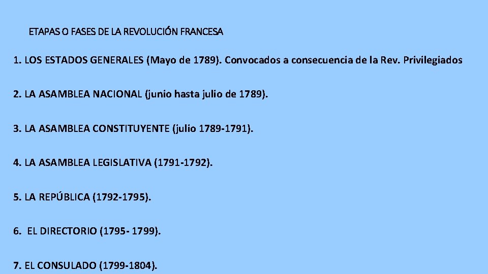 ETAPAS O FASES DE LA REVOLUCIÓN FRANCESA 1. LOS ESTADOS GENERALES (Mayo de 1789).