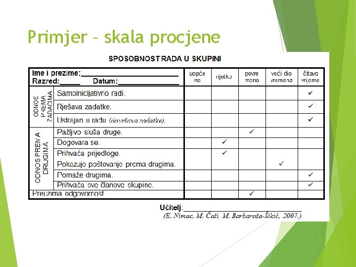 Primjer – skala procjene Primjer – skala procjene