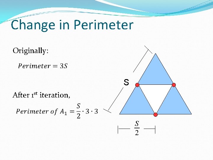 Change in Perimeter Originally: S After 1 st iteration, 