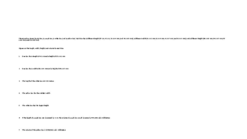 There are four boxes (a pink box, a purple box, a white box, and There are four boxes (a pink box, a purple box, a white box, and