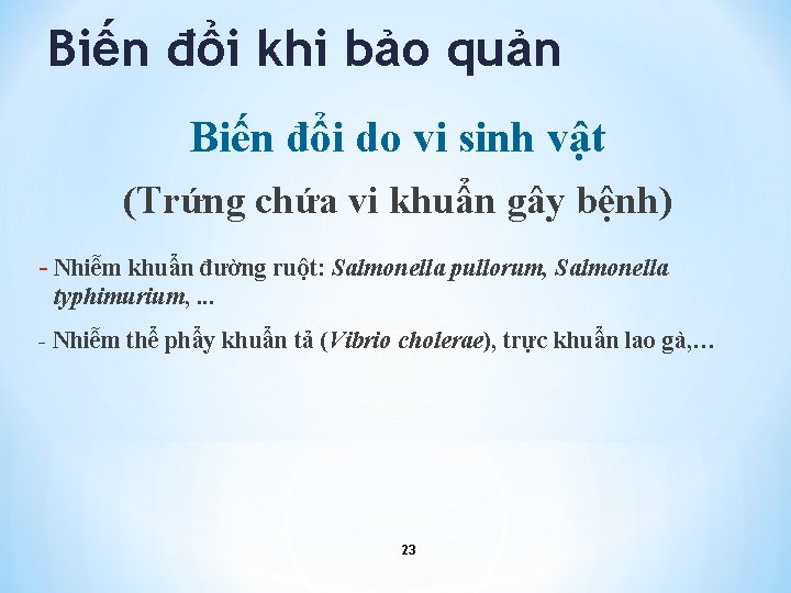 Biến đổi khi bảo quản Biến đổi do vi sinh vật (Trứng chứa vi