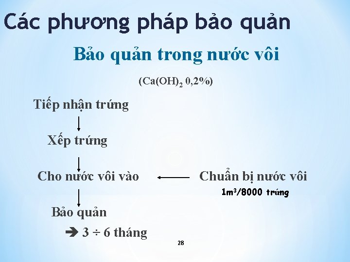 Các phương pháp bảo quản Bảo quản trong nước vôi (Ca(OH)2 0, 2%) Tiếp