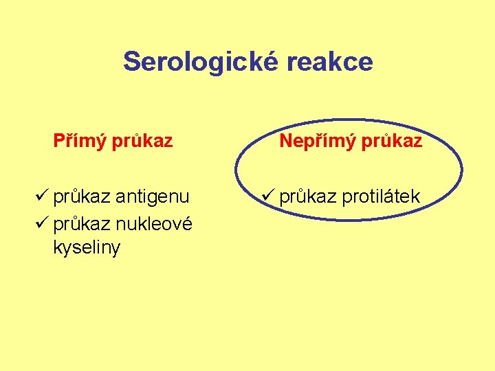 Serologické reakce Přímý průkaz ü průkaz antigenu ü průkaz nukleové kyseliny Nepřímý průkaz ü