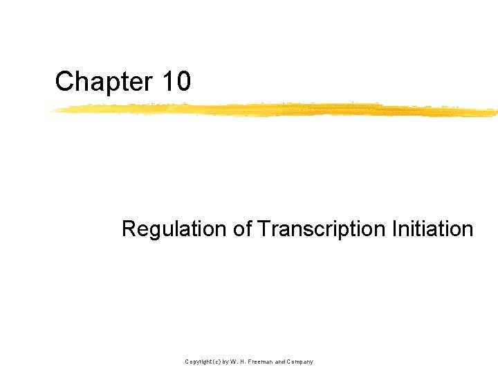Chapter 10 Regulation of Transcription Initiation Copyright (c) by W. H. Freeman and Company