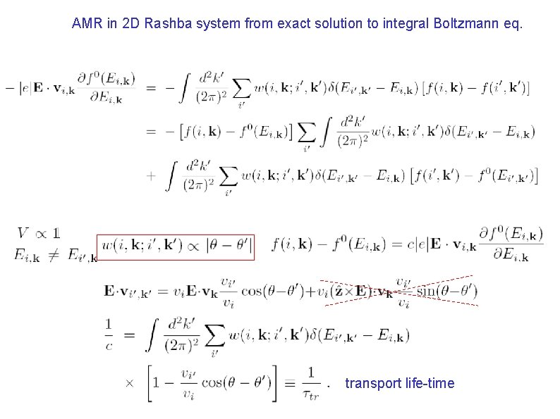 AMR in 2 D Rashba system from exact solution to integral Boltzmann eq. transport