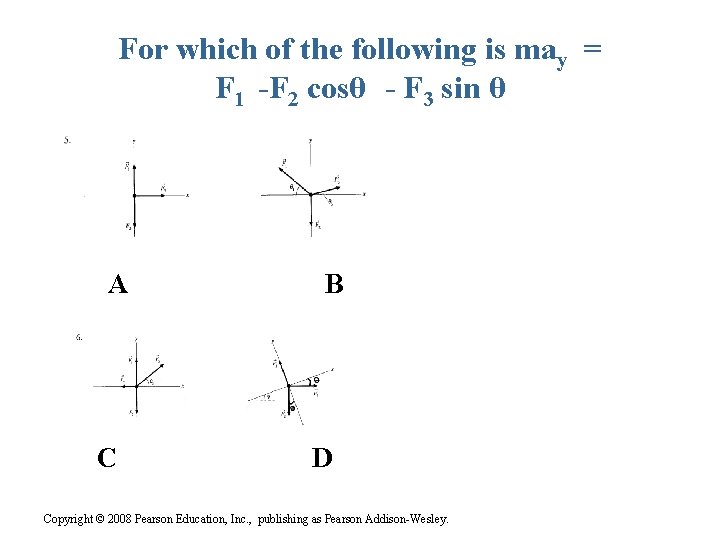 For which of the following is may = F 1 -F 2 cosθ -