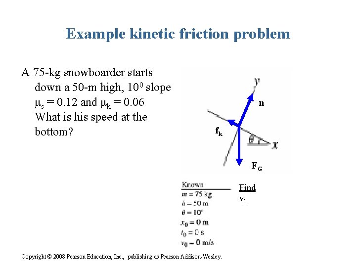 Example kinetic friction problem A 75 -kg snowboarder starts down a 50 -m high,