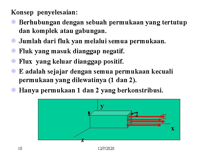 Konsep penyelesaian: l Berhubungan dengan sebuah permukaan yang tertutup dan komplek atau gabungan. l