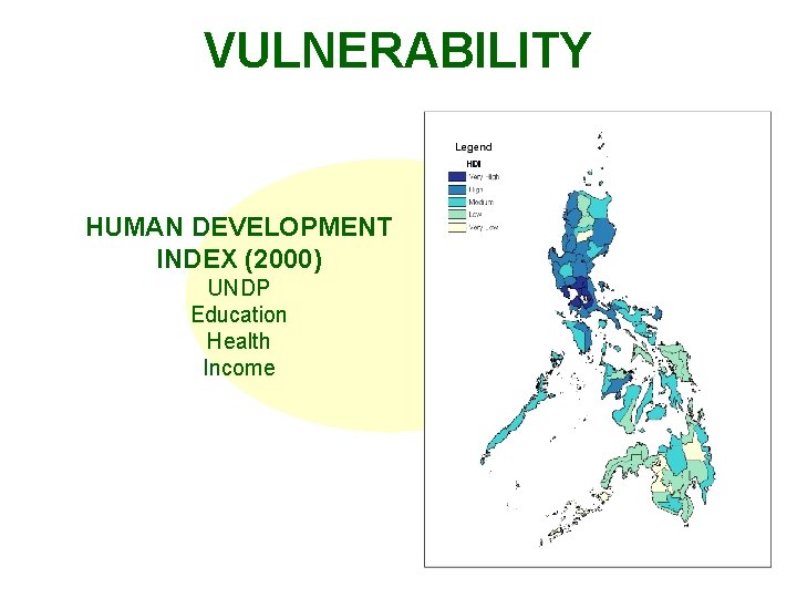 VULNERABILITY HUMAN DEVELOPMENT INDEX (2000) UNDP Education Health Income 