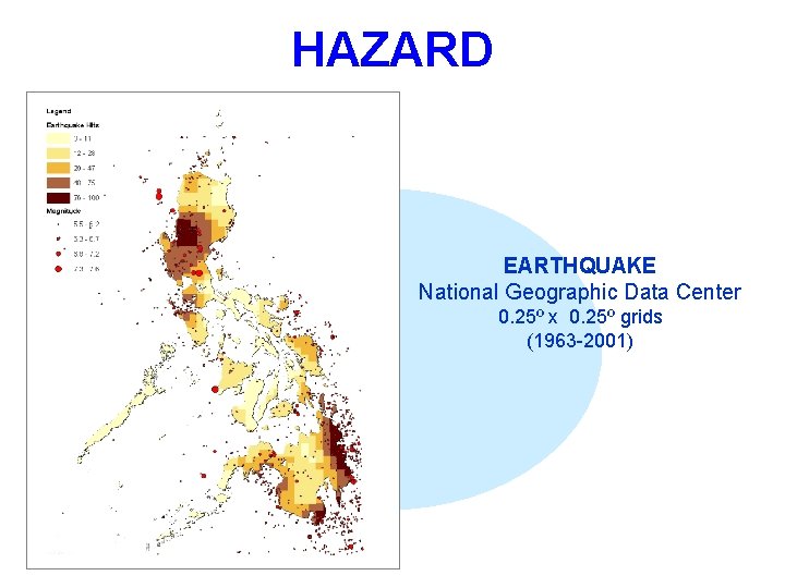 HAZARD EARTHQUAKE National Geographic Data Center 0. 25º x 0. 25º grids (1963 -2001)