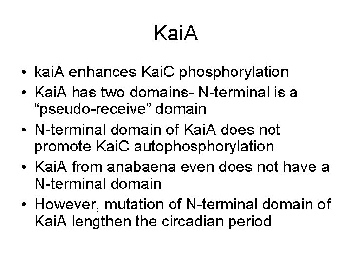 Kai. A • kai. A enhances Kai. C phosphorylation • Kai. A has two