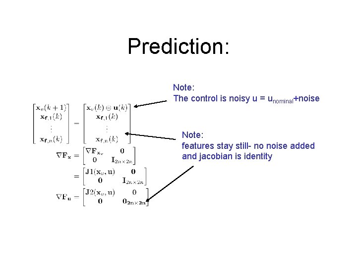 Prediction: Note: The control is noisy u = unominal+noise Note: features stay still- no