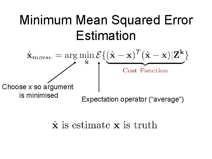 Minimum Mean Squared Error Estimation Choose x so argument is minimised Expectation operator (“average”)