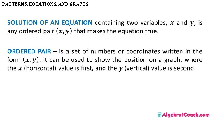 PATTERNS, EQUATIONS, AND GRAPHS • 