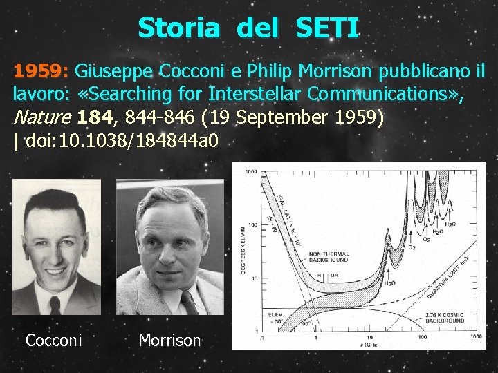 Storia del SETI 1959: Giuseppe Cocconi e Philip Morrison pubblicano il lavoro: «Searching for