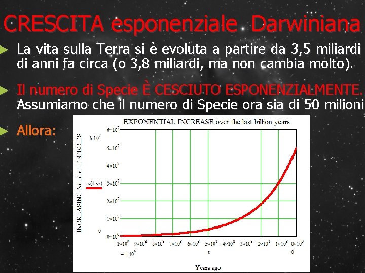 CRESCITA esponenziale Darwiniana ► La vita sulla Terra si è evoluta a partire da