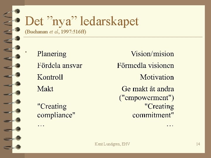 Det ”nya” ledarskapet (Buchanan et al, 1997: 516 ff) . Kent Lundgren, EHV 14 Det ”nya” ledarskapet (Buchanan et al, 1997: 516 ff) . Kent Lundgren, EHV 14
