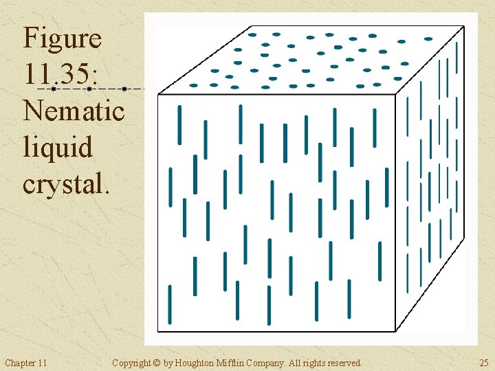 Figure 11. 35: Nematic liquid crystal. Chapter 11 Copyright © by Houghton Mifflin Company. Figure 11. 35: Nematic liquid crystal. Chapter 11 Copyright © by Houghton Mifflin Company.