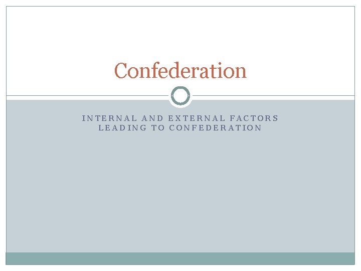 Confederation INTERNAL AND EXTERNAL FACTORS LEADING TO CONFEDERATION 