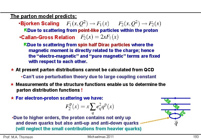 The parton model predicts: • Bjorken Scaling ëDue to scattering from point-like particles within