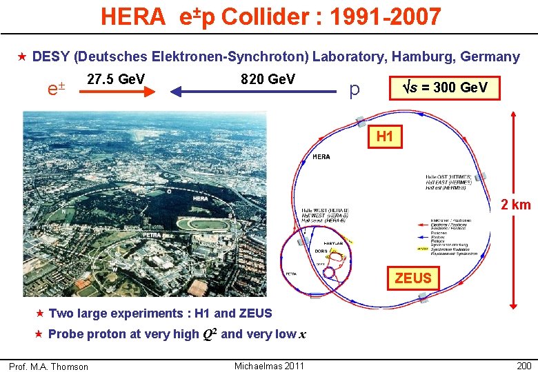HERA e±p Collider : 1991 -2007 « DESY (Deutsches Elektronen-Synchroton) Laboratory, Hamburg, Germany e