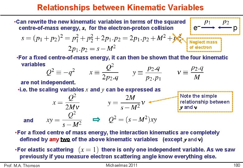 Relationships between Kinematic Variables • Can rewrite the new kinematic variables in terms of