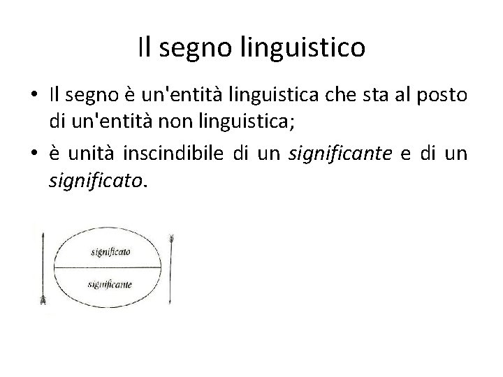 Il segno linguistico • Il segno è un'entità linguistica che sta al posto di