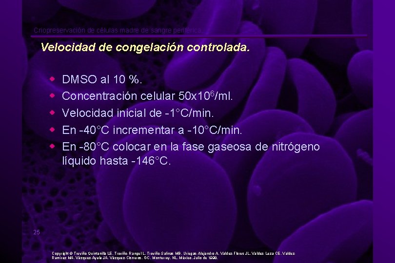 Criopreservación de células madre de sangre periférica. Velocidad de congelación controlada. w w w