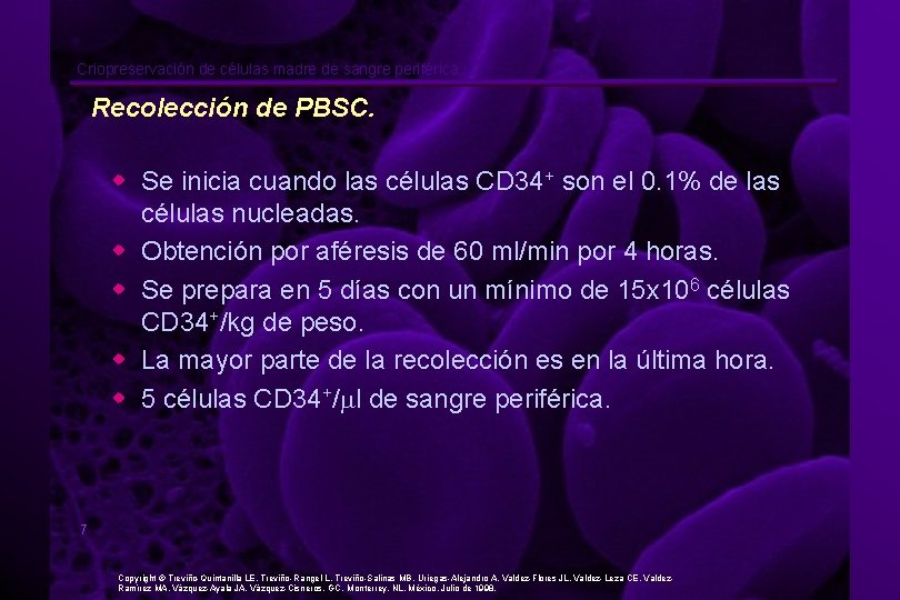 Criopreservación de células madre de sangre periférica. Recolección de PBSC. w Se inicia cuando
