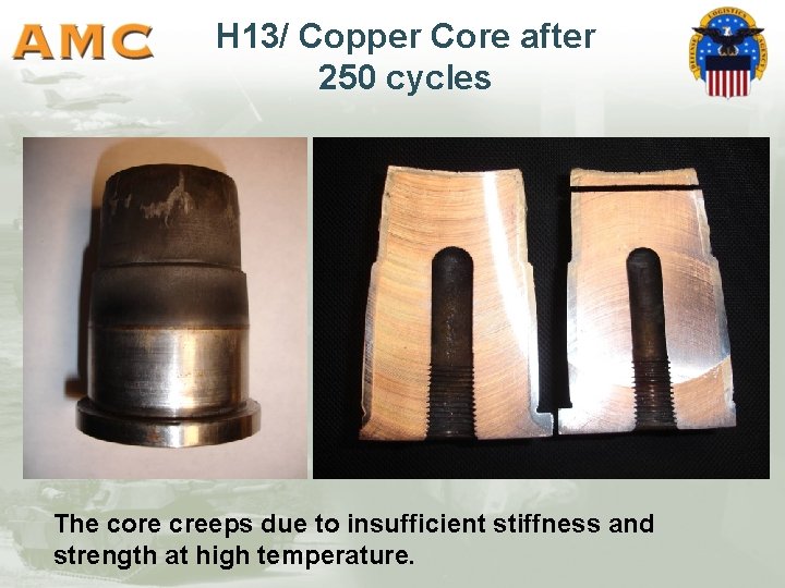 H 13/ Copper Core after 250 cycles The core creeps due to insufficient stiffness